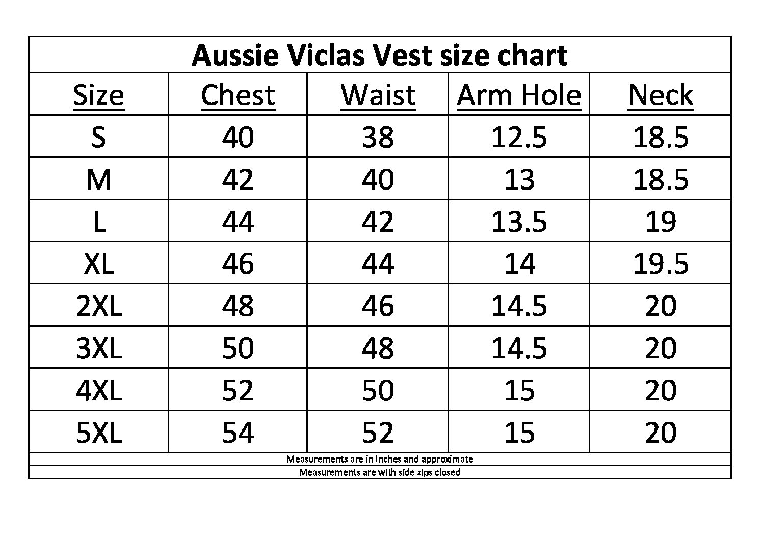 Victoria Vest Size Chart – Althyrea Design, Inc